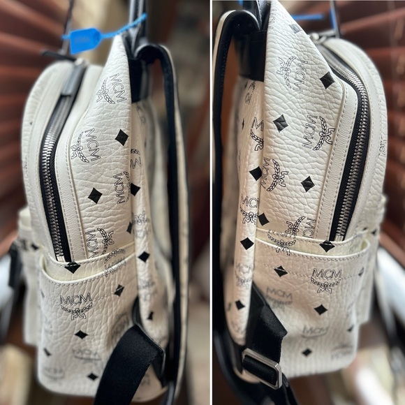 MCM White Studded Visetos Backpack - Picture 7 of 16